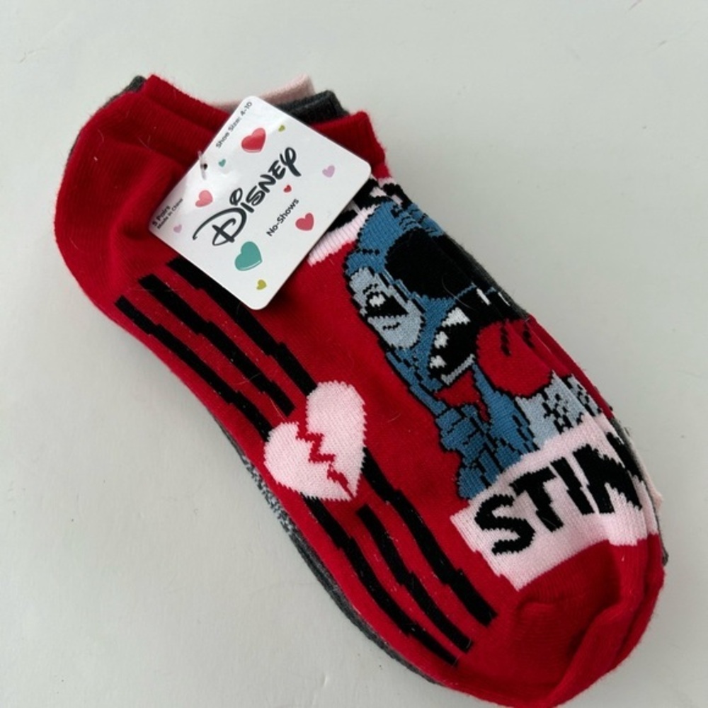 DISNEY STITCH 5 PACK NO SHOW SOCKS SIZE 4-10 BRAND NEW WITH TAGS